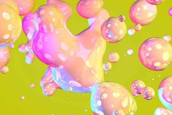 Texture astratta o sfondo di sapone festivo lucido e lucido come liquido gradiente o bolle - Illustrazione 3D del modello di disegno di sfondo — Foto Stock