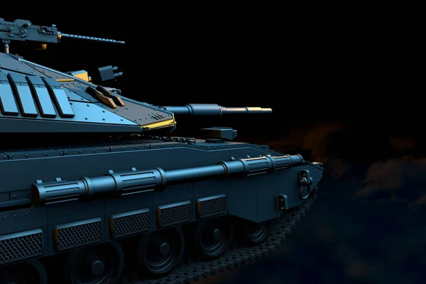 灰色坦克，具有虚构的设计，攻击黑烟背景，孤立的高分辨率老兵日概念-军事3D说明 — 图库照片