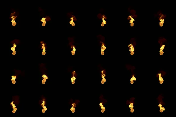 24 podání svíčky nebo zápalky hořící plameny izolované na černé, vánoční nebo vánoční krásné svíčky koncept - 3D ilustrace objektů — Stock fotografie