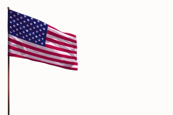 Fluttering USA isolated flag on white background, mockup with the space for your content. — Stock Photo, Image