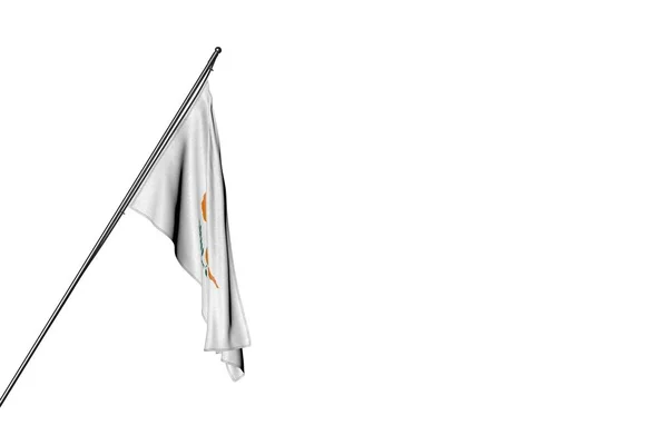 Ładny Cypr flaga wisi na ukośnym słupie odizolowany na białym - dowolna flaga wakacje 3d ilustracja — Zdjęcie stockowe