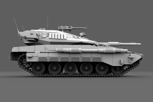 Militär 3d Illustration av detaljerad vit tung tank med design som inte finns, tjäna och skydda koncept isolerad på grå bakgrund — Stockfoto