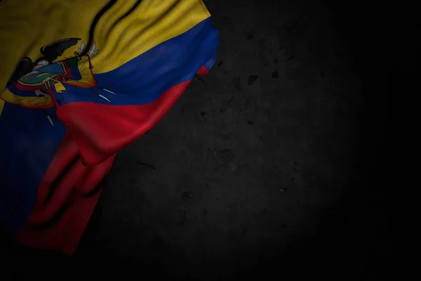 Beautiful dark illustration of Ecuador flag with large folds on black stone with free place for your text - any celebration flag 3d illustration — Stock Photo, Image