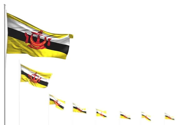 Bonito Brunei Darussalam banderas aisladas colocadas diagonal, imagen con enfoque suave y lugar para el texto - cualquier ocasión bandera 3d ilustración —  Fotos de Stock