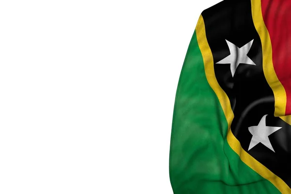 Bella bandiera Saint Kitts e Nevis con grandi pieghe giaceva nel lato sinistro isolato sul bianco - qualsiasi bandiera festa 3d illustrazione — Foto Stock