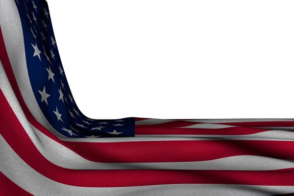 Wspaniała odosobniona makieta flagi USA wisząca po przekątnej na białym z wolnym miejscem na tekst - dowolna flaga uroczystości 3d ilustracja — Zdjęcie stockowe