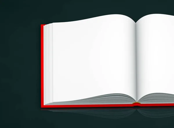 Nice highly detailed red fully opened book, knowledge day concept isolated on black background - 3d illustration of object — ストック写真