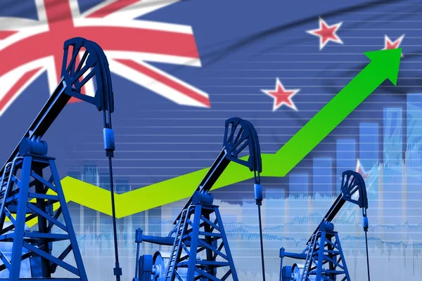Az új-zélandi lobogó hátterének növekvő grafikonja - az új-zélandi olajipar vagy piaci koncepció ipari illusztrációja. 3d illusztráció — Stock Fotó
