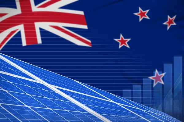 Új-Zéland napenergia-energia digitális grafikon koncepció - környezeti természeti energia ipari illusztráció. 3d illusztráció — Stock Fotó