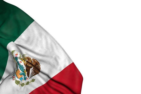 Hermosa bandera de México con grandes pliegues que se encuentran en la esquina inferior izquierda aislado en blanco - cualquier fiesta de la bandera 3d ilustración —  Fotos de Stock