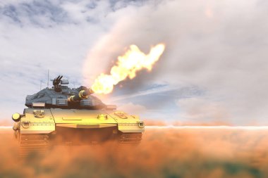 3D ağır tank tasarımı. Çölde çatışmada bulunmayan bir tasarım. Son derece detaylı zafer günü konsepti.