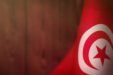 Gaziler Günü veya Anma Günü onuruna Tunus bayrağı. Kırmızı ahşap duvar arka planında Tunus kahramanlarının zaferi..