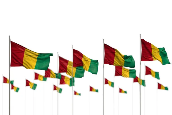 Banderas bastante Guinea aislados colocados en fila con enfoque suave y espacio para su contenido - cualquier celebración bandera 3d ilustración — Foto de Stock