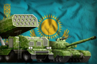 Kazakistan ulusal arkaplanda ağır zırhlı araçlar konsepti. 3d Görüntü
