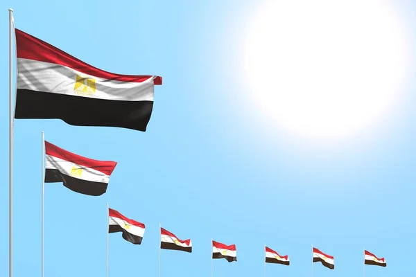 Wonderful many Egypt flags placed diagonal on blue sky with place for text - any feast flag 3d illustration — Stock Photo, Image