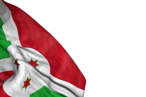 Χαριτωμένο σημαία Μπουρούντι με μεγάλες πτυχές που βρίσκονται επίπεδη στην κάτω αριστερή γωνία που απομονώνονται σε λευκό - κάθε σημαία διακοπών 3d εικονογράφηση — Φωτογραφία Αρχείου