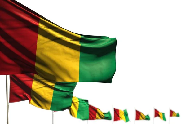 Bonito Guinea banderas aisladas colocadas diagonal, ilustración con enfoque suave y lugar para el contenido - cualquier celebración bandera 3d ilustración — Foto de Stock