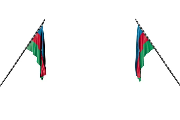 Mooie twee Azerbeidzjaanse vlaggen hangen op diagonale palen van twee zijden geïsoleerd op wit - elke gelegenheid vlag 3d illustratie — Stockfoto
