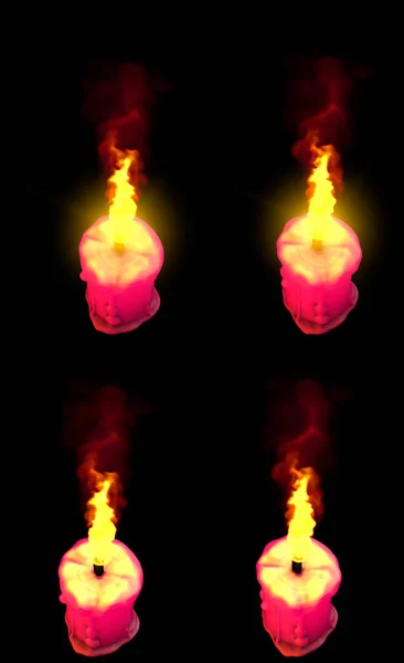 Pretty glowing thick red paraffin candle isolated on black with and without highlight - festive concept, 3D illustration of object — 스톡 사진