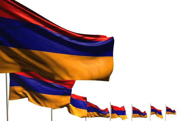 Agradável muitas bandeiras Armênia colocado diagonal isolado no branco com lugar para o seu conteúdo - qualquer bandeira de festa ilustração 3d — Fotografia de Stock