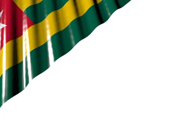 Maravillosa bandera brillante de Togo con grandes pliegues acostado plano en la esquina superior izquierda aislado en blanco - cualquier celebración bandera 3d ilustración — Foto de Stock