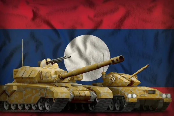 Lao People Democratic Republic tank forces concept on the national flag background. 3d Illustration — 스톡 사진
