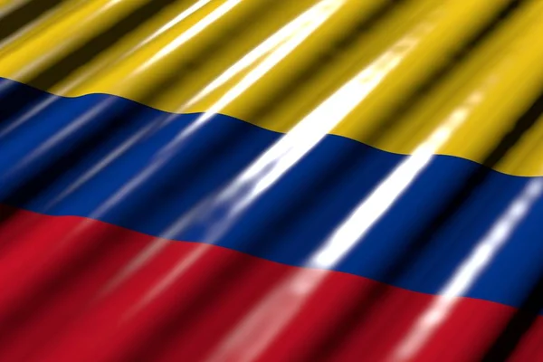 Hermoso brillante - se parece a la bandera de plástico de Colombia con grandes pliegues yacen en la esquina - cualquier bandera de vacaciones 3d ilustración —  Fotos de Stock