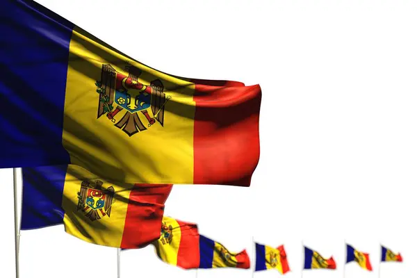 Bandeiras isoladas bonita Moldávia colocado diagonal, imagem com foco seletivo e espaço para o seu texto - qualquer ocasião bandeira ilustração 3d — Fotografia de Stock