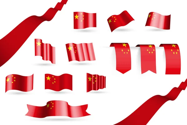 黄色の旗の色でバナーやブックマークを振って 多くの中国のフラグ 旗の日や国のお祝いのためのベクトルイラスト — ストックベクタ