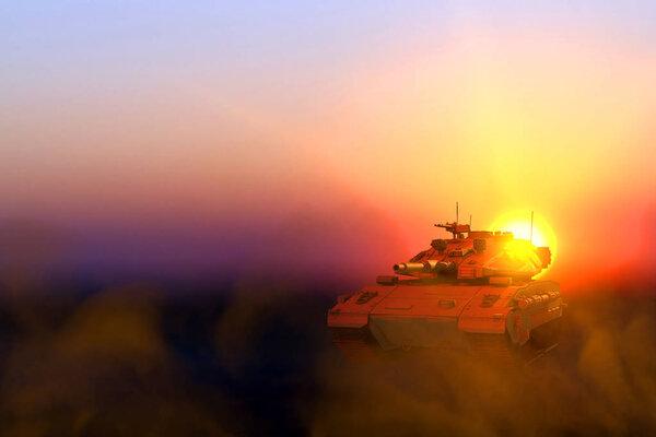 Камо для танка в пустыне с нереальным дизайном на закате, очень подробная концепция патриотизма - военное 3D-моделирование
