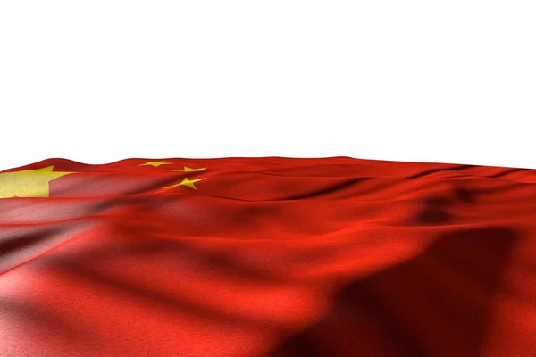 Nádherná maketa obrázek Číny vlajka ležící s perspektivou pohled izolované na bílém s místem pro text - každý svátek vlajka 3d ilustrace — Stock fotografie