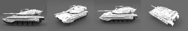 Militar 3D Ilustración de tanque del ejército gris claro altamente detallado con diseño ficticio, concepto del día de la victoria aislado sobre fondo gris —  Fotos de Stock