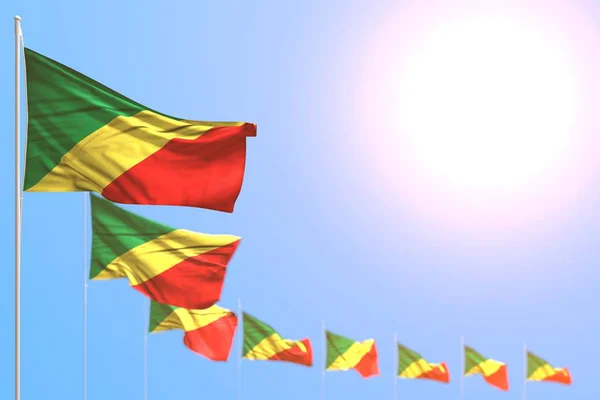 Bonito muchas banderas del Congo colocadas diagonal con bokeh y espacio libre para su contenido - cualquier fiesta bandera 3d ilustración — Foto de Stock