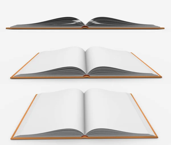 オブジェクトの3Dイラスト-完全に開いている高詳細黄金の本、白の背景に隔離された知識の概念 — ストック写真