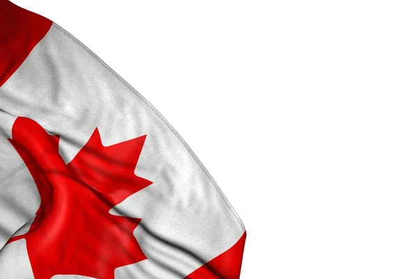 Bandeira bonita do Canadá com grandes dobras deitado plana no canto inferior esquerdo isolado no branco - qualquer bandeira festa ilustração 3d — Fotografia de Stock