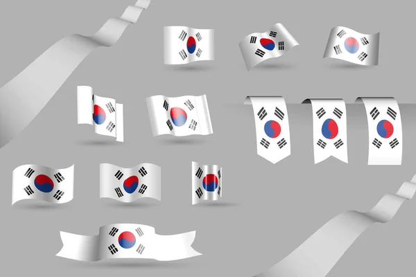Many Republic Korea South Korea Flags Waving Banners Bookmarks Colors — 스톡 벡터
