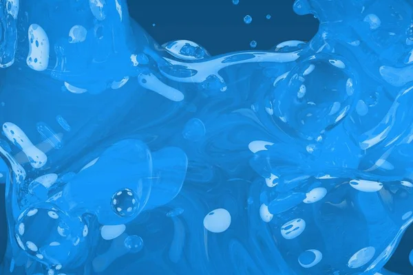 Azul sabão brilhante e bolhas brilhantes ou líquido abstrato gradiente textura ilustração 3D - modelo de design de fundo foco suave — Fotografia de Stock