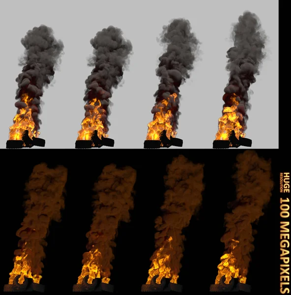 Pila de combustión detallada o barricada de neumáticos de automóviles aislados, concepto de problemas - Ilustración 3D del objeto — Foto de Stock