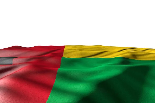 Prachtige mockup illustratie van Guinee-Bissau vlag ligt met perspectief uitzicht geïsoleerd op wit met plaats voor uw inhoud - elke feestvlag 3d illustratie — Stockfoto