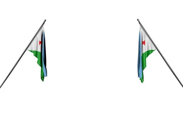 Pretty two Djibouti flags hangs on in corner poles from two sides isolated on white - any celebration flag 3d illustration — Stock Photo, Image