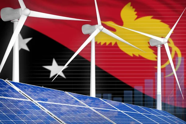 Papua New Guinea solar and wind energy digital graph concept - modern natural energy industrial illustration. 3D Illustration