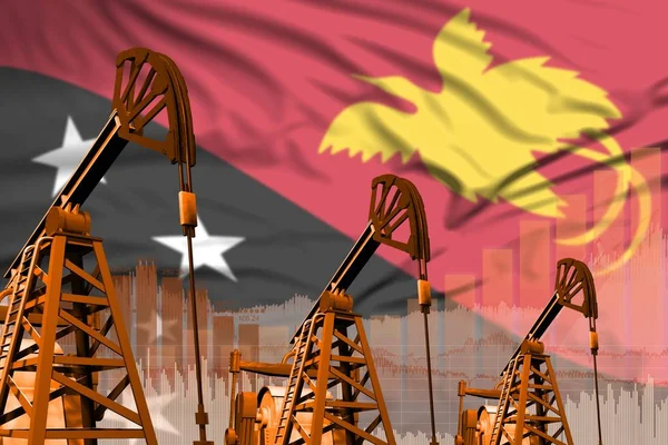 Industrielle Illustration von Ölquellen - papua new guinea oil industry concept on flag background. 3D-Illustration — Stockfoto