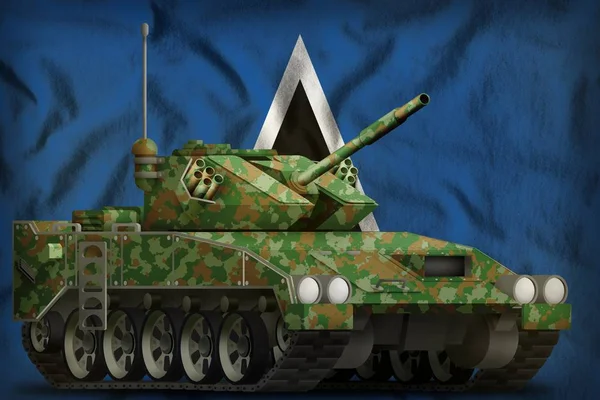 Leichter Tank apc mit sommerlicher Tarnung auf dem Hintergrund der Nationalflagge der Heiligen Lucia. 3D-Illustration — Stockfoto