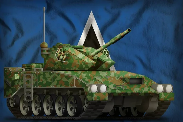 Lätt tank apc med sommar kamouflage på Saint Lucia nationella flagga bakgrund. 3d Illustration — Stockfoto