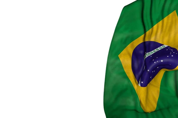 Meravigliosa bandiera del Brasile con grandi pieghe sdraiato piatto sul lato sinistro isolato su bianco - qualsiasi bandiera festa 3d illustrazione — Foto Stock