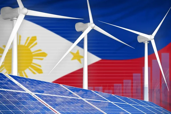 Filippinerna sol-och vindkraft digital graf koncept - modern naturlig energi industriell illustration. 3d Illustration — Stockfoto