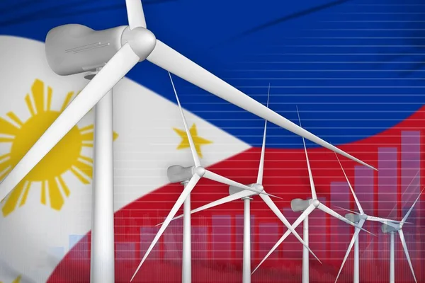 Filippinerna vindkraft digital graf koncept - alternativ naturlig energi industriell illustration. 3d Illustration — Stockfoto
