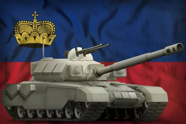 Heavy tank on the Liechtenstein national flag background. 3d Illustration — ストック写真