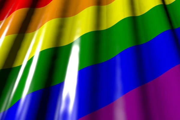 Wonderful shining - looking like plastic flag of Gay Pride with big folds lay in corner - any holiday flag 3d illustration — Stock Photo, Image