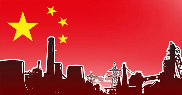 Ciężki Przemysł Chin Ilustracja Wektor Kolorowe Czerwony Elektrowni Fabryki Zakładu — Wektor stockowy